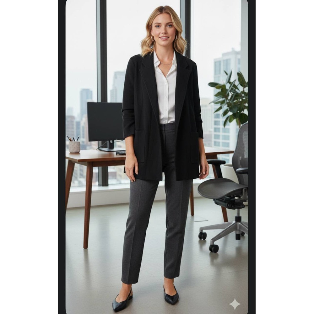 Quince Black Knit Open Front Cardigan Blazer Jacket Women's Medium Organic